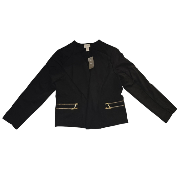 NWT VTG Chico's Women's Pointe Jacket Size 2 Black Gold Zipper Pockets MSRP $129 - Picture 1 of 8
